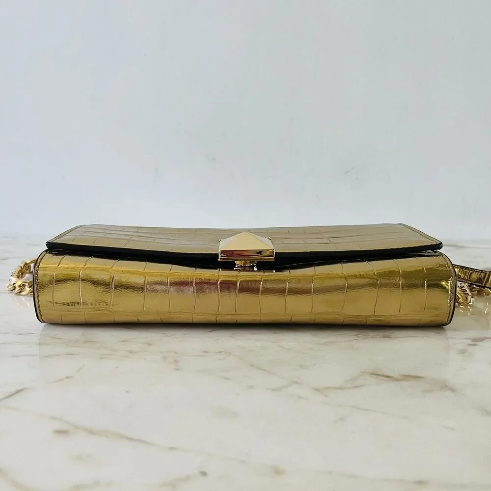 MICHAEL KORS Karla Gold Embossed Leather Clutch Chain Crossbody Bag